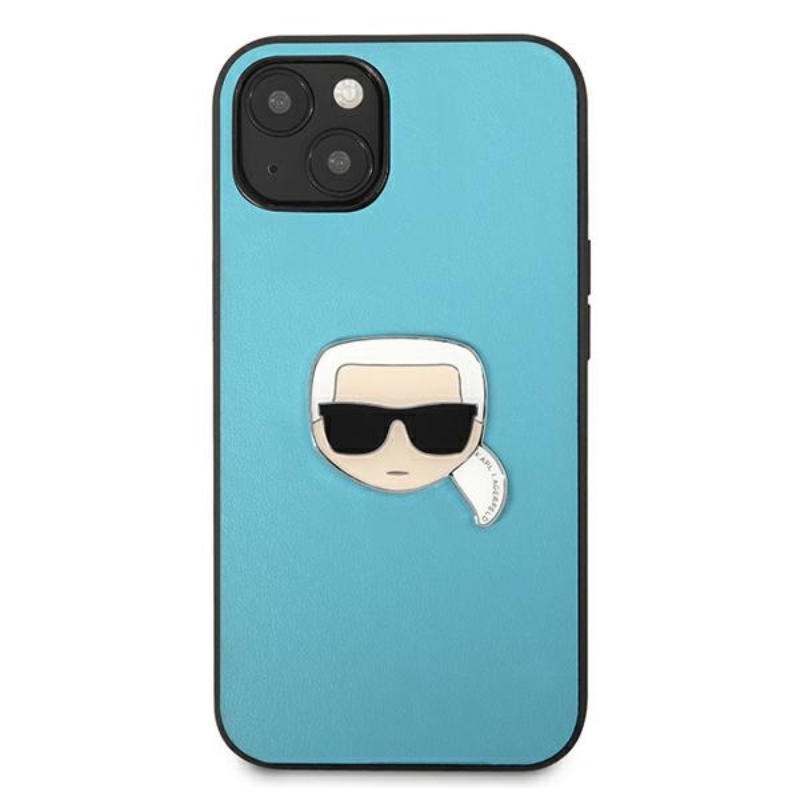 Karl Lagerfeld PU Leather Karl's Head Metal - Etui iPhone 13 mini (niebieski)