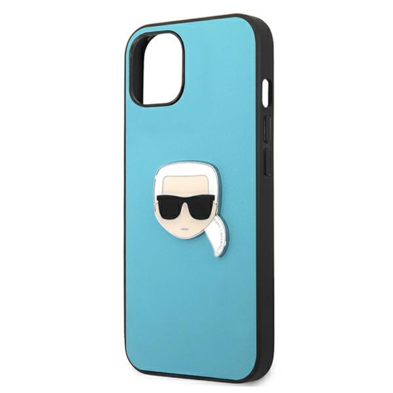 Karl Lagerfeld PU Leather Karl's Head Metal - Etui iPhone 13 mini (niebieski)