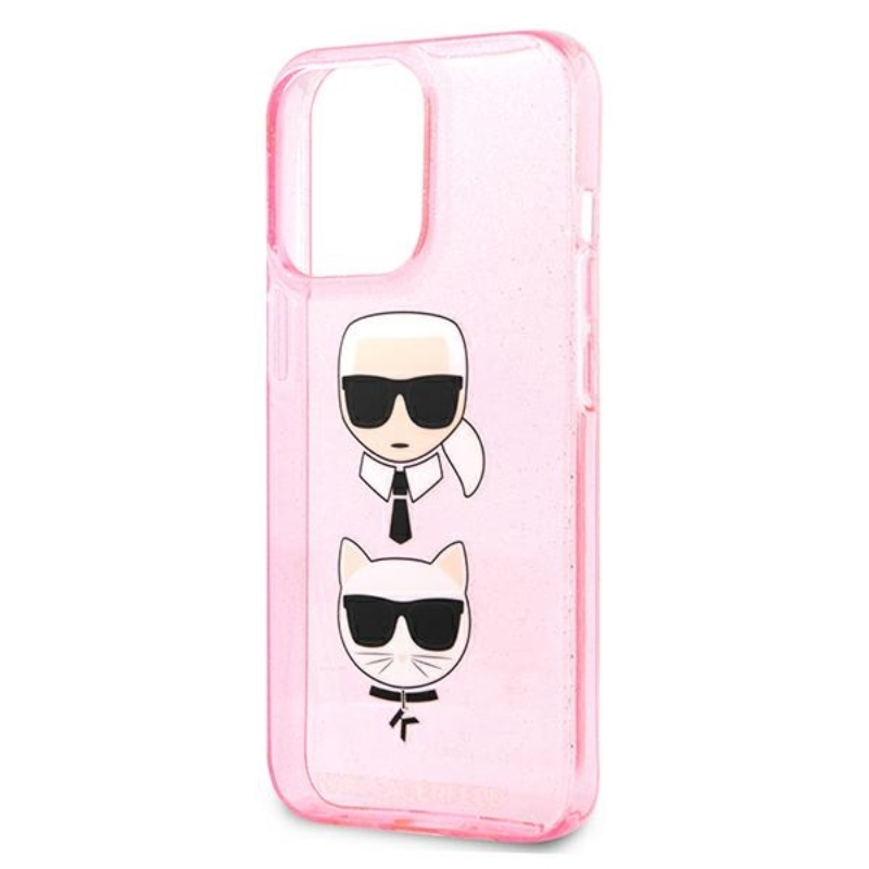 Karl Lagerfeld Glitter Karl & Choupette Head - Etui iPhone 13 Pro Max (różowy)