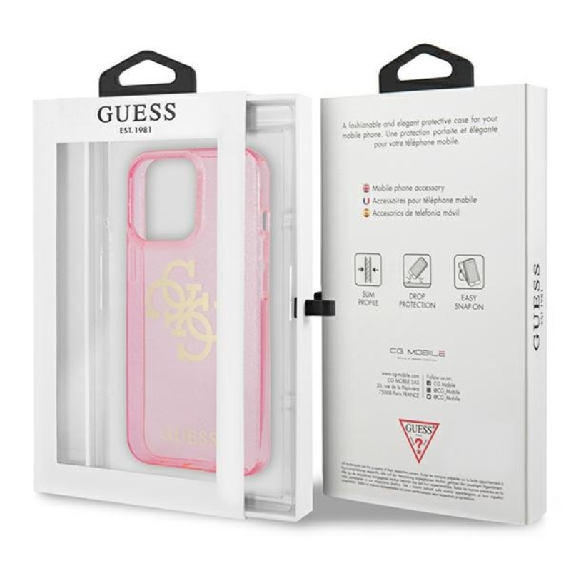 Guess Glitter 4G Big Logo - Etui iPhone 13 Pro Max (różowy)