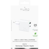 PURO Mini Fast Travel Charger - Szybka ładowarka sieciowa USB-A + USB-C Power Delivery 25W (biały)