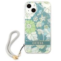 Guess Flower Cord - Etui ze smyczką iPhone 13 Mini (Green)
