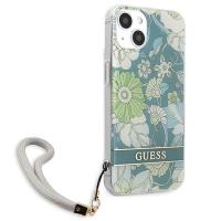 Guess Flower Cord - Etui ze smyczką iPhone 13 Mini (Green)