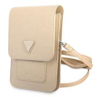 Guess Wallet Saffiano Triangle Logo Phone Bag (Beige)