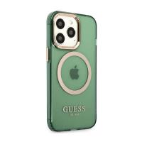 Guess Gold Outline Translucent MagSafe - Etui iPhone 13 Pro (zielony)