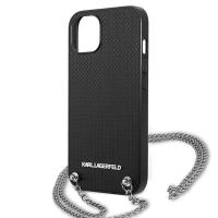 Karl Lagerfeld Leather Textured and Chain - Etui iPhone 13 (czarny)