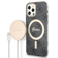 Guess Bundle Pack MagSafe 4G - Zestaw etui + ładowarka MagSafe iPhone 12 / iPhone 12 Pro (czarny/złoty)