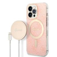 Guess Bundle Pack MagSafe 4G - Zestaw etui + ładowarka MagSafe iPhone 13 Pro Max (różowy/złoty)