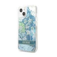 Guess Liquid Glitter Flower – Etui iPhone 13 mini (niebieski/zielony)