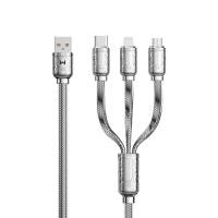 WEKOME WDC-179 Bakin Series - Kabel połączeniowy 3w1 USB-A do USB-C + Lightning + Micro USB Fast Charging 1.2 m (Srebrny)