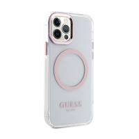 Guess Metal Outline MagSafe - Etui iPhone 12 / iPhone 12 Pro (przezroczysty / różowy)