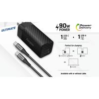 Energizer Ultimate - Ładowarka sieciowa Multiplug EU / UK / US GaN USB-C & USB-A 90W PD + Kabel USB-C (Czarny)