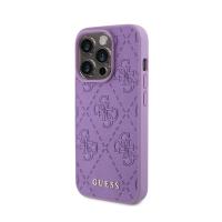 Guess Leather 4G Stamped - Etui iPhone 15 Pro (fioletowy)