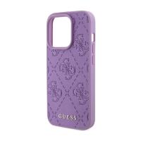 Guess Leather 4G Stamped - Etui iPhone 15 Pro Max (fioletowy)
