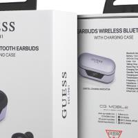 Guess True Wireless Earphones BT5.0 5H - Słuchawki TWS + etui ładujące (fioletowy)
