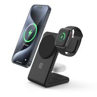 Crong MagSpot Pivot Stand - Ładowarka bezprzewodowa 3w1 z MagSafe do iPhone, Apple Watch i AirPods (czarny)