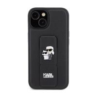 Karl Lagerfeld Gripstand Saffiano Karl & Choupette Pins - Etui iPhone 15 (czarny)