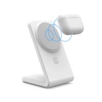 Crong MagSpot Stand - Ładowarka bezprzewodowa 2w1 z MagSafe do iPhone i AirPods (biały)