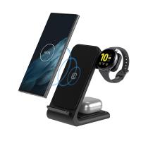 Crong PowerSpot Pivot Stand - Ładowarka bezprzewodowa 3w1 do iPhone, Samsung & Android, Galaxy Watch i słuchawek TWS (czarny)