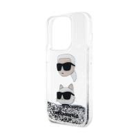 Karl Lagerfeld Liquid Glitter Karl & Choupette Heads - Etui iPhone 14 Pro (srebrny)