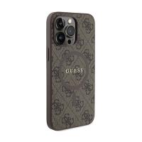 Guess 4G Collection Leather Metal Logo MagSafe - Etui iPhone 15 Pro Max (brązowy)