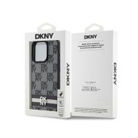 DKNY Leather Checkered Mono Pattern & Printed Stripes - Etui iPhone 15 Pro (czarny)