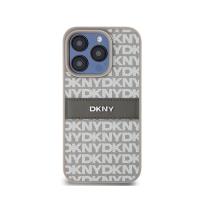 DKNY Leather Mono Stripe & Metal Logo - Etui iPhone 15 Pro (beżowy)