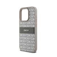 DKNY Leather Mono Stripe & Metal Logo - Etui iPhone 15 Pro (beżowy)