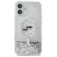 Karl Lagerfeld Liquid Glitter Karl & Choupette Head MagSafe - Etui iPhone 16 Plus (przezroczysty)