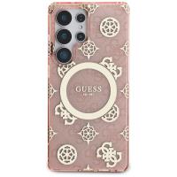 Guess 4G Background Gold Electroplated Peony Pattern MagSafe - Etui do Samsung Galaxy S25 Ultra (różowy)