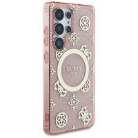 Guess 4G Background Gold Electroplated Peony Pattern MagSafe - Etui do Samsung Galaxy S25 Ultra (różowy)