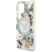 Guess Glitter Flowers Triangle Buttons MagSafe - Etui do Samsung Galaxy S25 Ultra (biały)