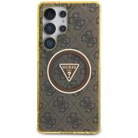 Guess 4G Glitter Triangle Buttons MagSafe - Etui do Samsung Galaxy S25 Ultra (brązowy)