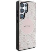 Guess 4G Round Patch Classic Logo MagSafe - Etui do Samsung Galaxy S25 Ultra (różowy)
