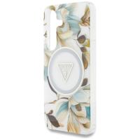 Guess Glitter Flowers Triangle Buttons MagSafe - Etui do Samsung Galaxy S25 (biały)
