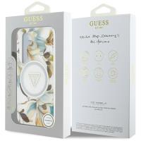 Guess Glitter Flowers Triangle Buttons MagSafe - Etui do Samsung Galaxy S25 (biały)