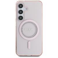 Guess Rhinestones Printed Classic Logo MagSafe - Etui do Samsung Galaxy S25 (różowy)