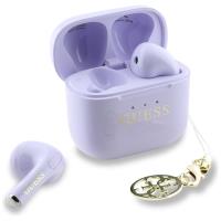 Guess Glossy Effect Printed Classic Logo & Charm - Słuchawki Bluetooth TWS + etui ładujące (lawendowy)