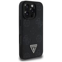 Guess Grained Hot Stamp Peony Triangle Logo MagSafe - Etui do iPhone 16 Pro (czarny)