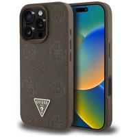Guess Grained Hot Stamp Peony Triangle Logo MagSafe - Etui do iPhone 16 Pro (brązowy) Guess Grained Hot Stamp Peony Triangle Logo MagSafe - Etui do iPhone 16 Pro (brązowy)