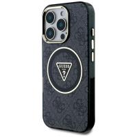 Guess IML Metal Glitter 4G Circle Triangle MagSafe - Etui do iPhone 16 Pro (czarny)