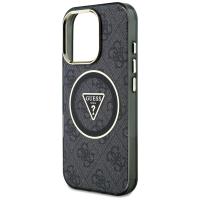 Guess IML Metal Glitter 4G Circle Triangle MagSafe - Etui do iPhone 16 Pro (czarny)