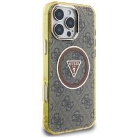 Guess IML Metal Glitter 4G Circle Triangle MagSafe - Etui do iPhone 16 Pro (brązowy)
