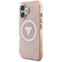 Guess IML Metal Glitter 4G Circle Triangle MagSafe - Etui do iPhone 16 (różowy)