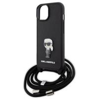 Karl Lagerfeld Crossbody Saffiano Monogram Ikonik Metal Pin - Etui iPhone 15 (czarny)
