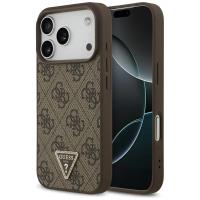 Guess Leather 4G Triangle Strass MagSafe - Etui iPhone 17 Pro (brązowy)