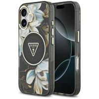 Guess IML Glitter Flowers Triangle MagSafe - Etui iPhone 17 (czarny)