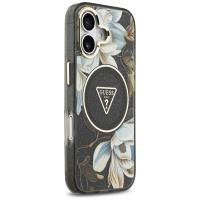 Guess IML Glitter Flowers Triangle MagSafe - Etui iPhone 17 (czarny)