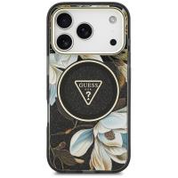 Guess IML Glitter Flowers Triangle MagSafe - Etui iPhone 17 Pro (czarny)