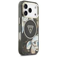 Guess IML Glitter Flowers Triangle MagSafe - Etui iPhone 17 Pro (czarny)